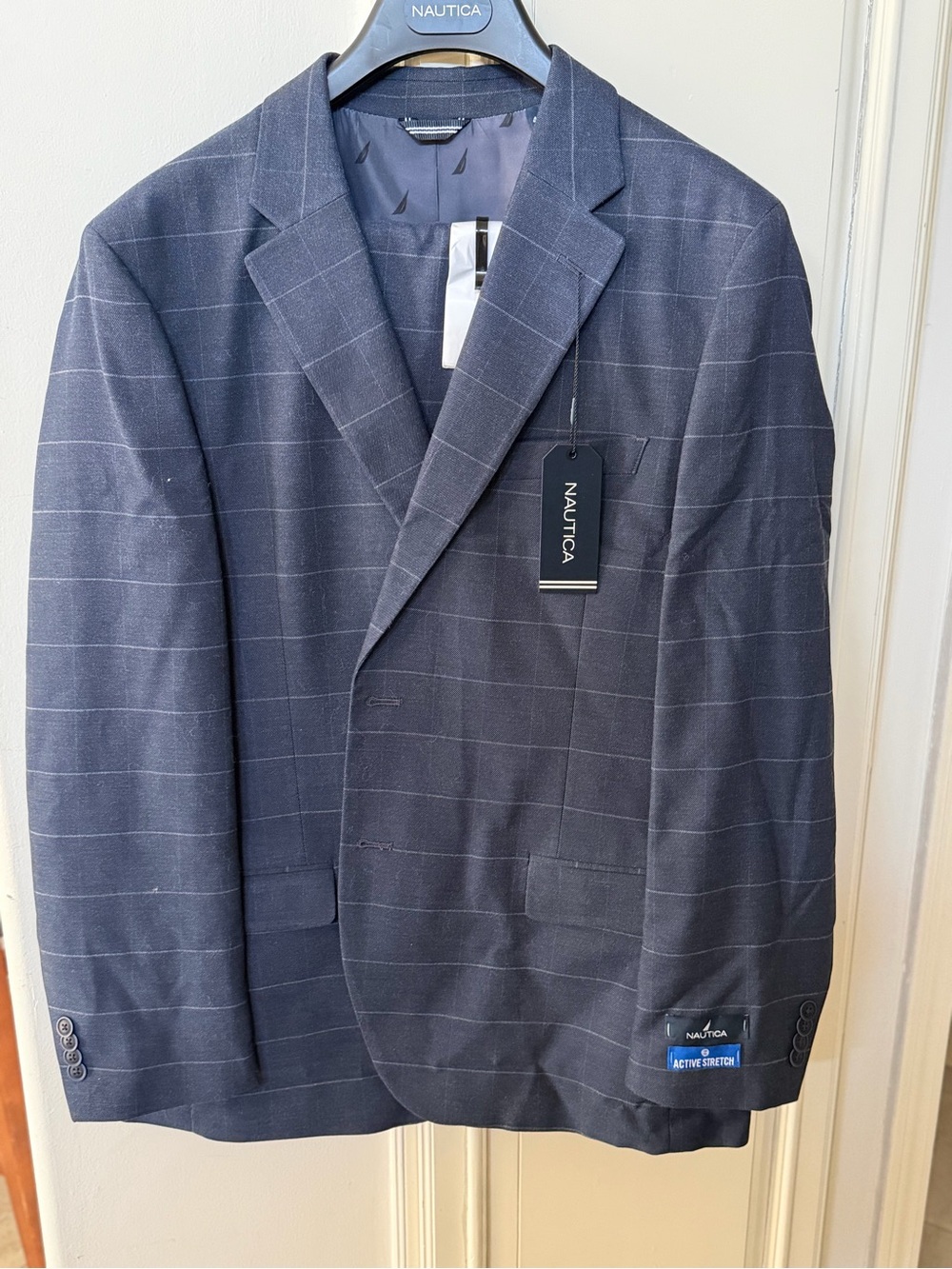 Nautica Men's Navy Windowpane Full Suit